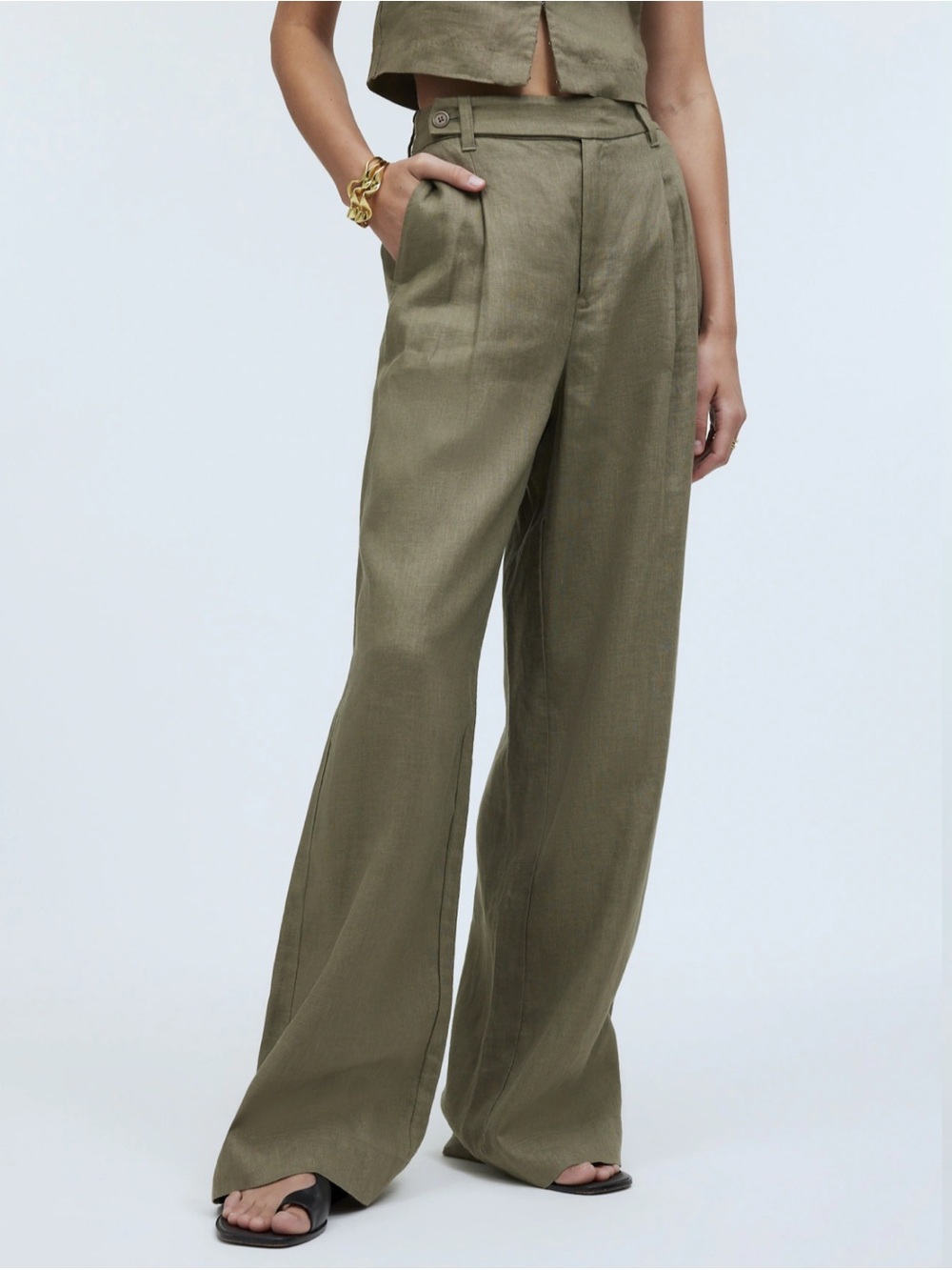 Madewell Harlow Sz 8 100% Linen Wide Leg Pants NWT Khaki Pleated Coastal Utility